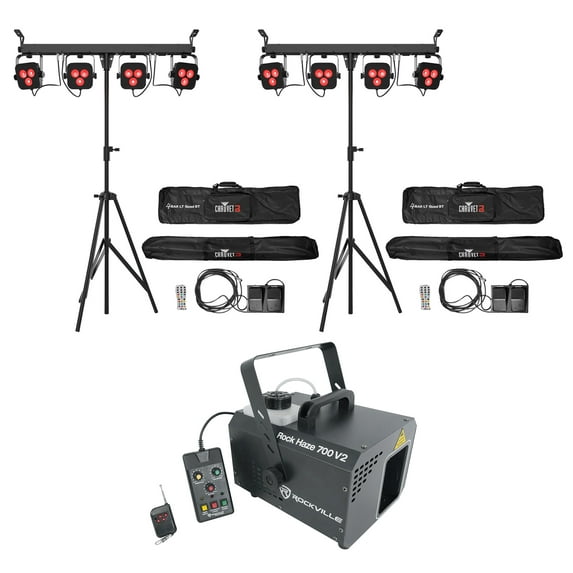 2) Chauvet DJ 4BAR LT QUAD BT Wireless Bluetooth Wash Lights+Stands+Haze Machine