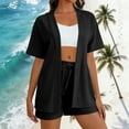 thumbnail image 2 of Busydd Two Piece Sets for Women Casual Comfy Solid Color Travel Outfits for Women Short Sleeve Cardigans and Shorts Womens Loungewear Set, 2 of 7