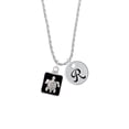 thumbnail image 2 of Delight Jewelry Silvertone Turtle on Black Frame Silvertone Script Initial Disc - R - Charm Necklace, 20"+3", 2 of 4