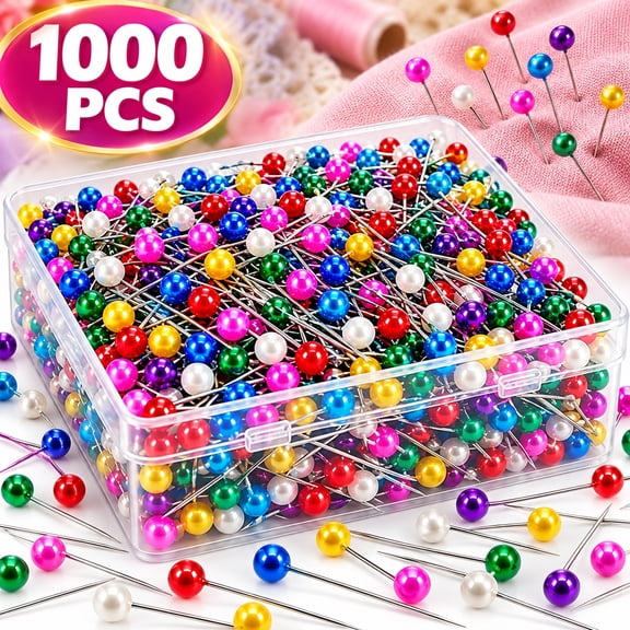 1000PCS Sewing Pins, 1.5 Inch Extra Long Pearl Head Pins for Fabric, Quilting, Dressmaking & Craft, Multicolor Corsage Stick Pins for Jewelry DIY