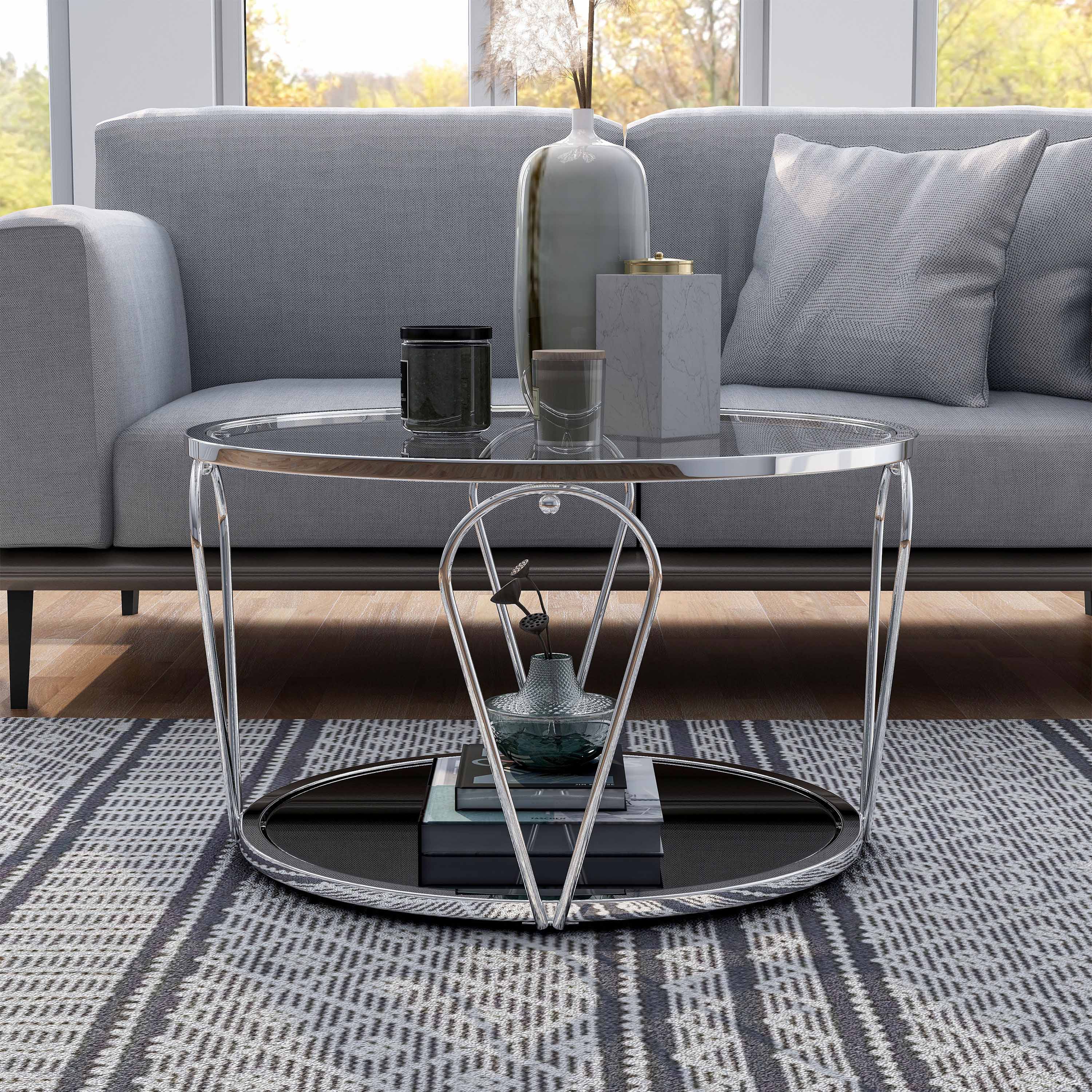 Furniture of America Ollis 1-Shelf Glass Top and Metal Chrome Coffee Table