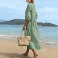 thumbnail image 7 of Womens Summer V Neck Midi Dress Hollow 3/4 Sleeve Solid A-Line Swing Beach Holiday Dresses Relaxed Fit, 2026 Summer Trendy, 7 of 7