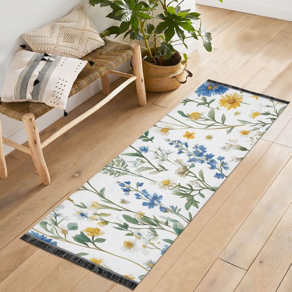 Yayeee Runner Rug for Bedroom 2'x6' Machine Washable Hallway Non Slip Mat, Blue Floral