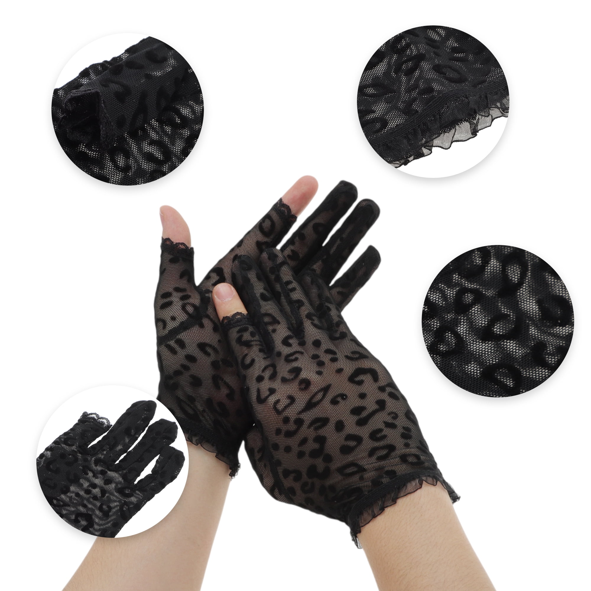 Unique Bargains Breathable Leopard Print Manicure Gloves 1 Pair Black