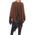 thumbnail image 4 of Sakkas Avi Women's Reversible Open Front Poncho Cardigan Ruana Cape Shawl W/Fringe - ColorBlockBlue - One Size Regular, 4 of 7