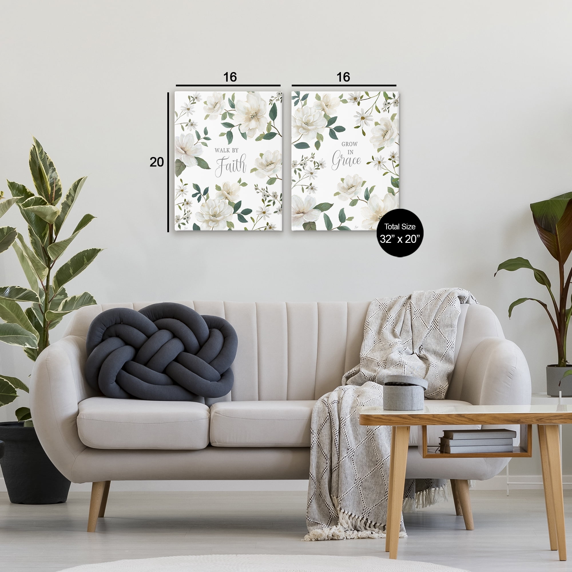Stupell Industries Spiritual Faith Sayings with Florals 2 Piece Canvas Wall Art Set, design by Nan