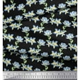 thumbnail image 2 of Soimoi Black Silk Fabric Leaves & Tropical Floral Watercolor Print Sewing Fabric Yard 44 Inch Wide, 2 of 3