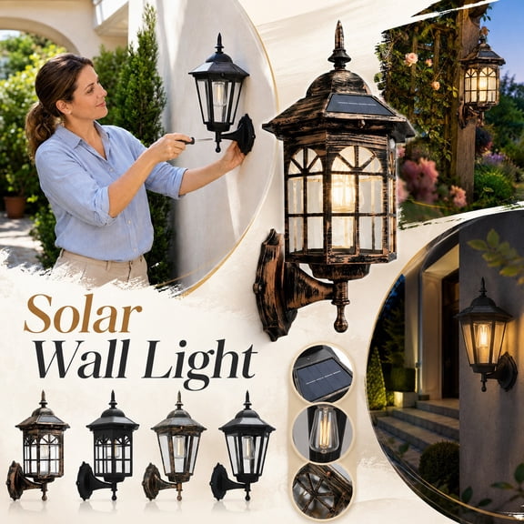 Solar Wall Sconce Outdoor with Motion Sensor and Clear Glass Panels, Vintage Black Lantern Light for Patio Garden and Front Porch, 1 Pack