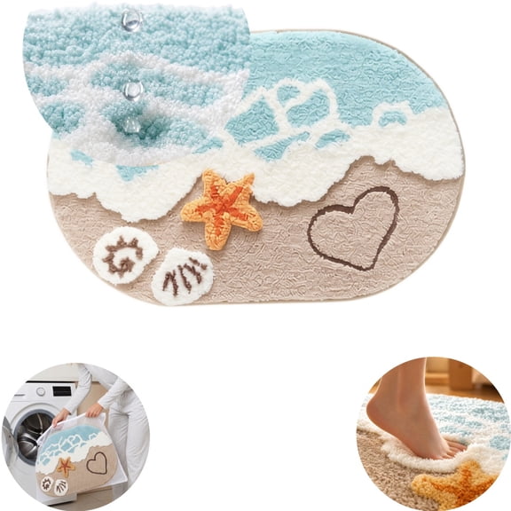 Beach Print Bathroom Rugs Set, Non-Slip Backing,Soft Washable Absorbent Quick Dry, Ocean Sea Theme Bath Mat for Shower Floor, Kitchen Decor, Kids Room(31.5 x 19.6in)