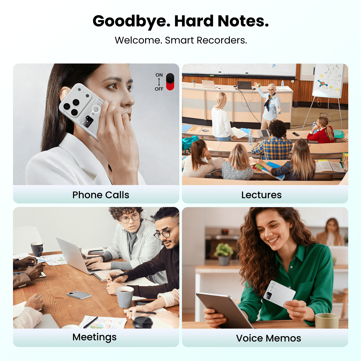 AI Voice Recorder, Real-Time Transcribe & Summarize, Real time translation of audio and video, Noise Cancellation Technology, 132 Languages, 100H Continious Record, for Meetings, Lectures, Calls, 64G
