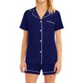 thumbnail image 1 of GESJQFZ Women Lapel V Neck Buttons Solid Color Pocket Pajama Shorts Nightwear Set, 1 of 7
