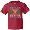 thumbnail image 3 of Inktastic Happy Chrismukkah Sweater Style with Menorah and Trees Youth T-Shirt, 3 of 5