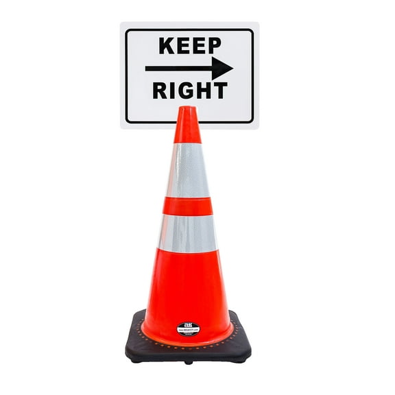 RK-Safety 28" Orange Cone, Black base With Two Reflective Tape, Plus Cone Sign 11 Keep Right, (Cone-2 ea   Cone Sign-2 ea)