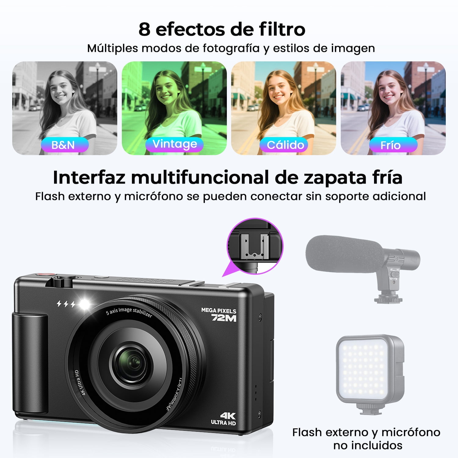 Campark Digital Camera 4K 72MP Vlogging Camera for YouTube with 64GB Card 3'' 270° Flip Screen 18x Zoom Video Cameras for Beginners