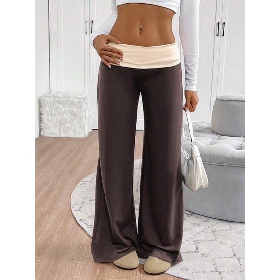 Women's Fold Over Waist Wide Leg Loose Fit Sweatpants