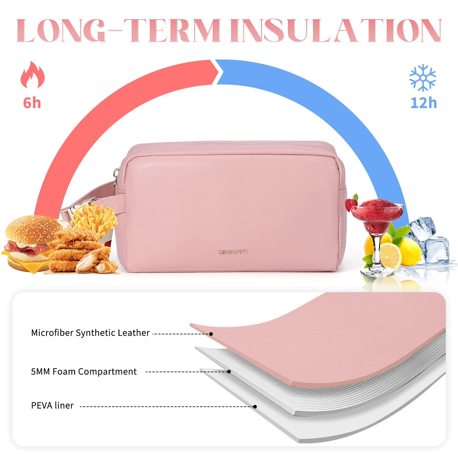 Freezable Snack Bag,Small Cooler Bag,Lunch Bags For Women,Built-in Ice Packs to Keep Food Fresh,Mini Cooler,Breastmilk Cooler,Suitable For Work and Travel（Pink）