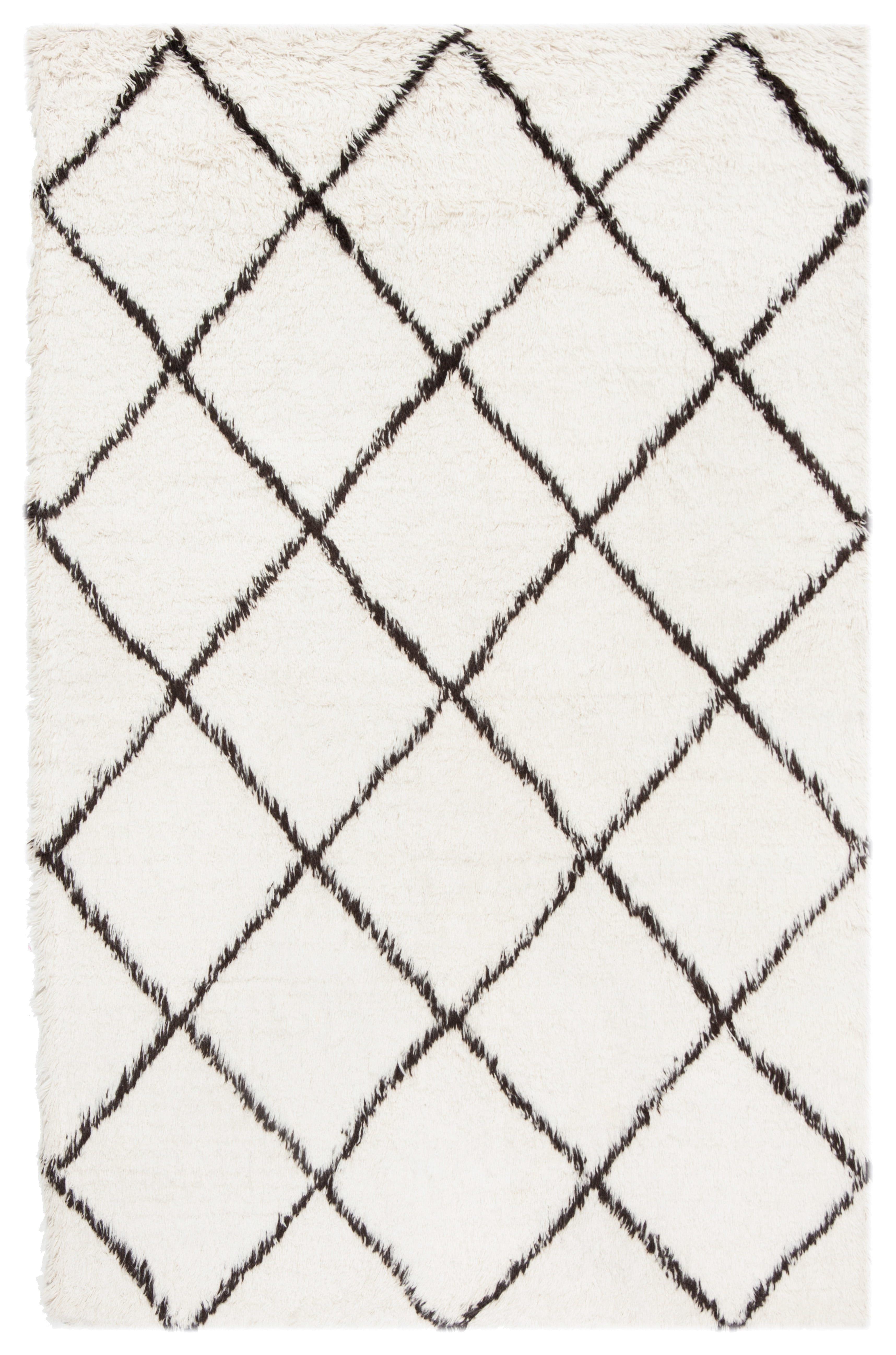 Safavieh Flokati Nikola Trellis Wool Shag Area Rug, Ivory/Brown, 5' x 8'
