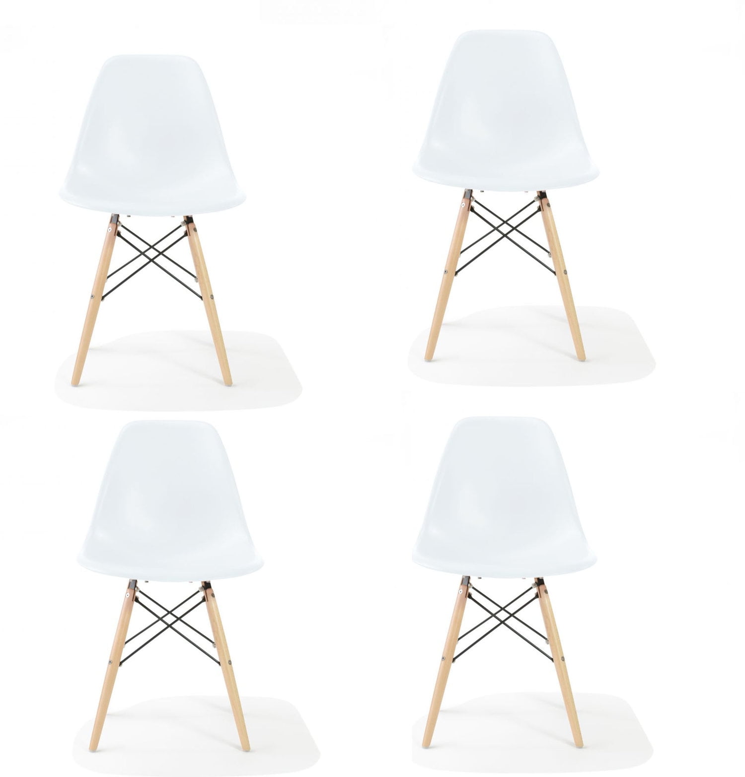 Classic Dining Chair Plastic w/ Wood Leg White (4)