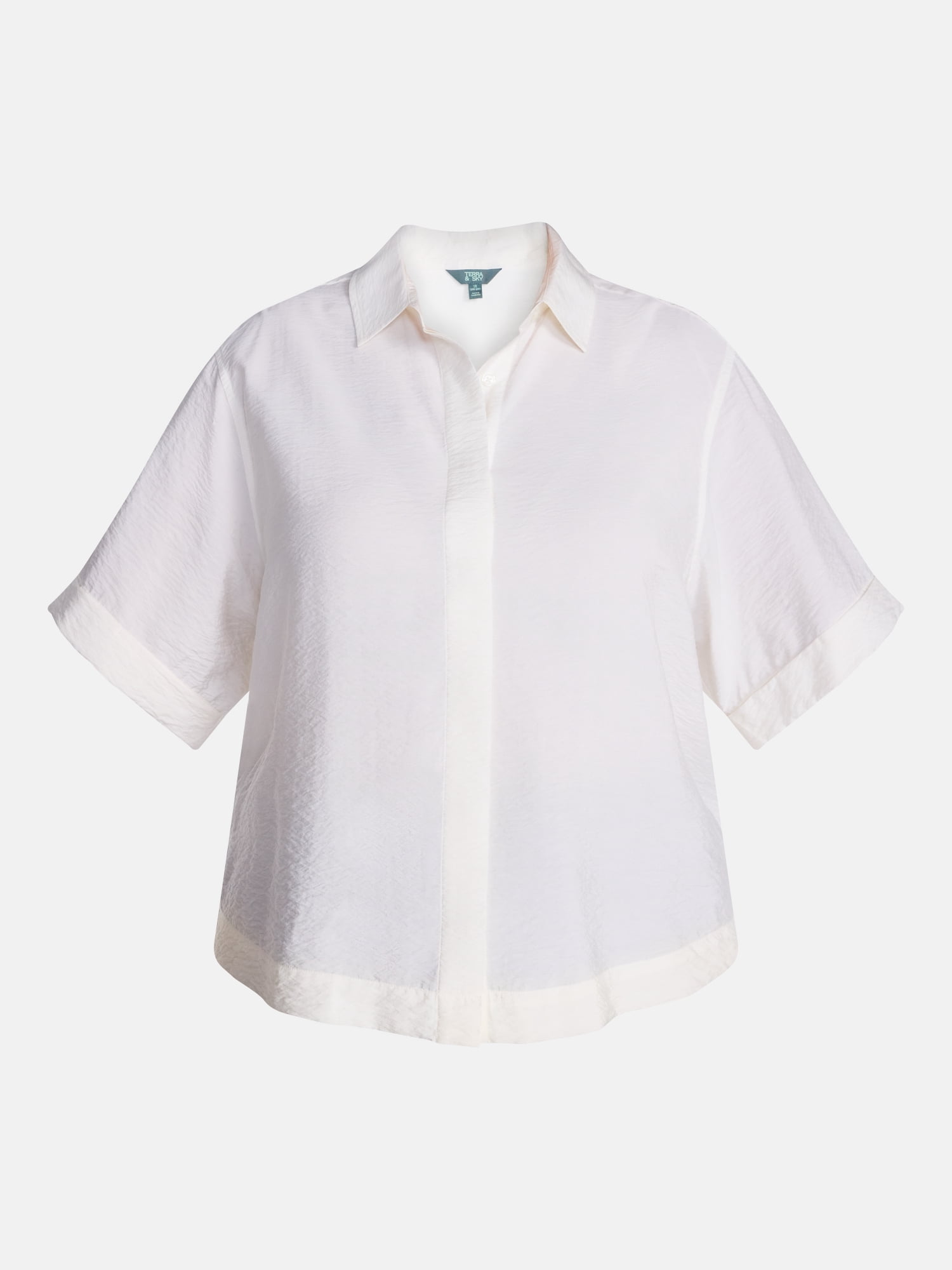 Terra and Sky Women's Plus Collared Short Sleeve Button Front Shirt, Sizes 0X-5X
