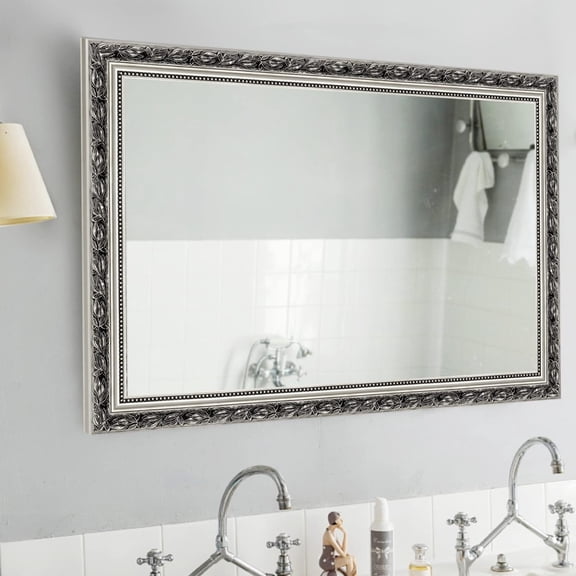 Tacomany Bathroom Mirror, Decorate Bathroom Mirrors for Wall, Rectangle Black Frame Modern Bathroom Wall Mounted Mirror(Silver Frame 40x24'')