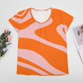 thumbnail image 4 of Abstract Orange Pink Wavy Design Women's Blouse Short Sleeve Women's Top T-Shirt Spring Summer Clothes, 4 of 7