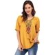 thumbnail image 1 of Blusa informal de manga corta con borlas y bordado bohemio mexicano de verano para mujerYellowLarge, 1 of 5