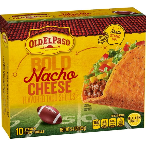 Old El Paso Stand 'N Stuff Bold Nacho Cheese Flavored Taco Shells, 10-Count (Pack of 4)
