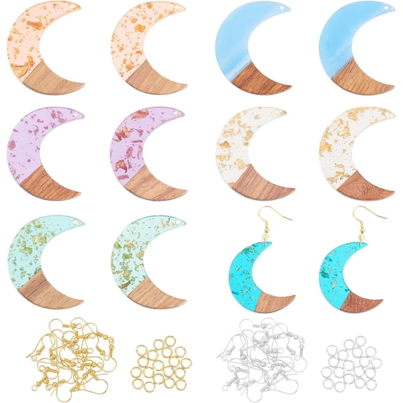 1 box 152pcs Resin Wooden Earring Pendants Fan Shaped Resin Walnut Wood Earring Makings Kit Wood Earring Accessories with Earring Hooks Jump Rings for Earrings Making - 6 colors