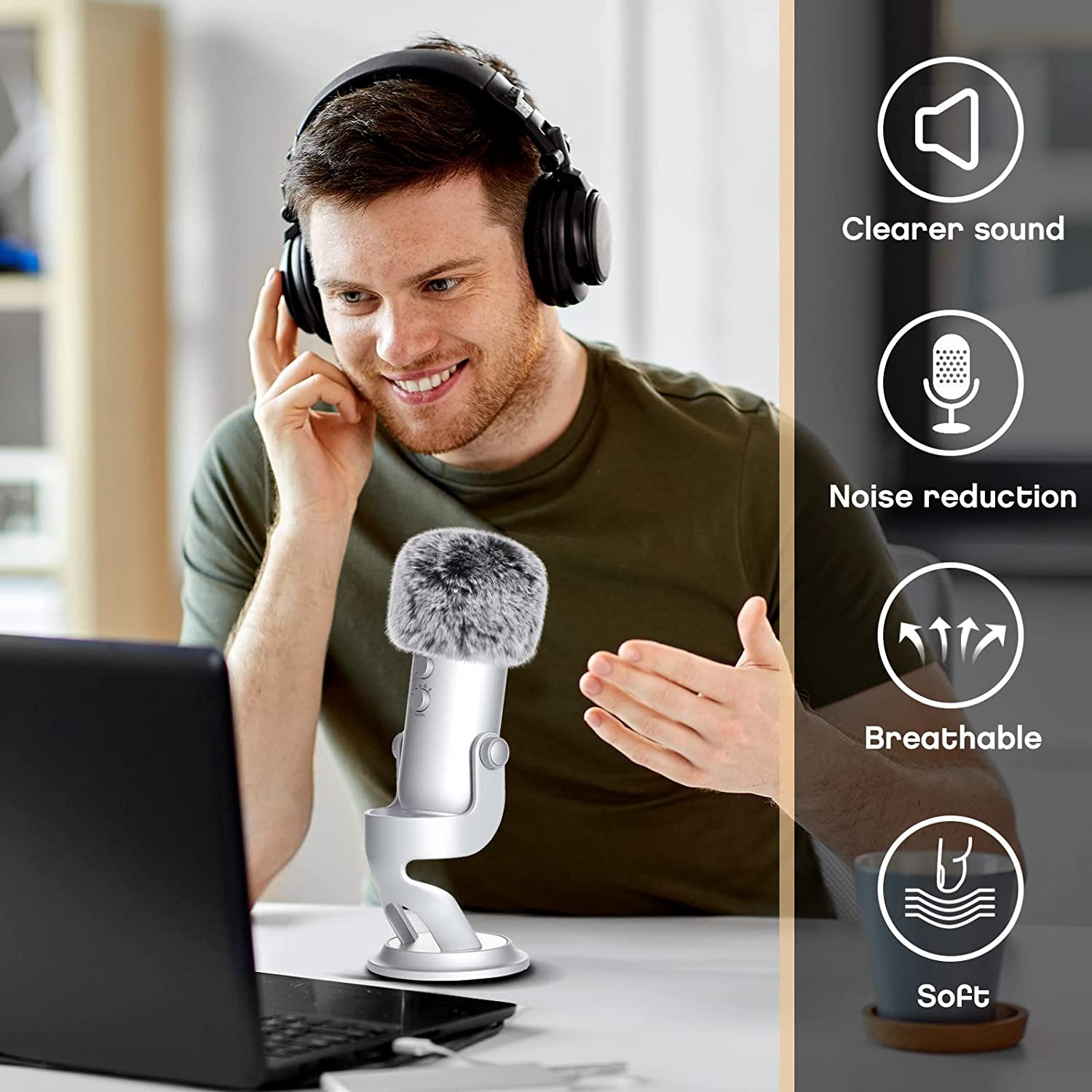 2 Pieces Microphone Furry Windscreen Muff Mic Wind Cover Fluffy Mic