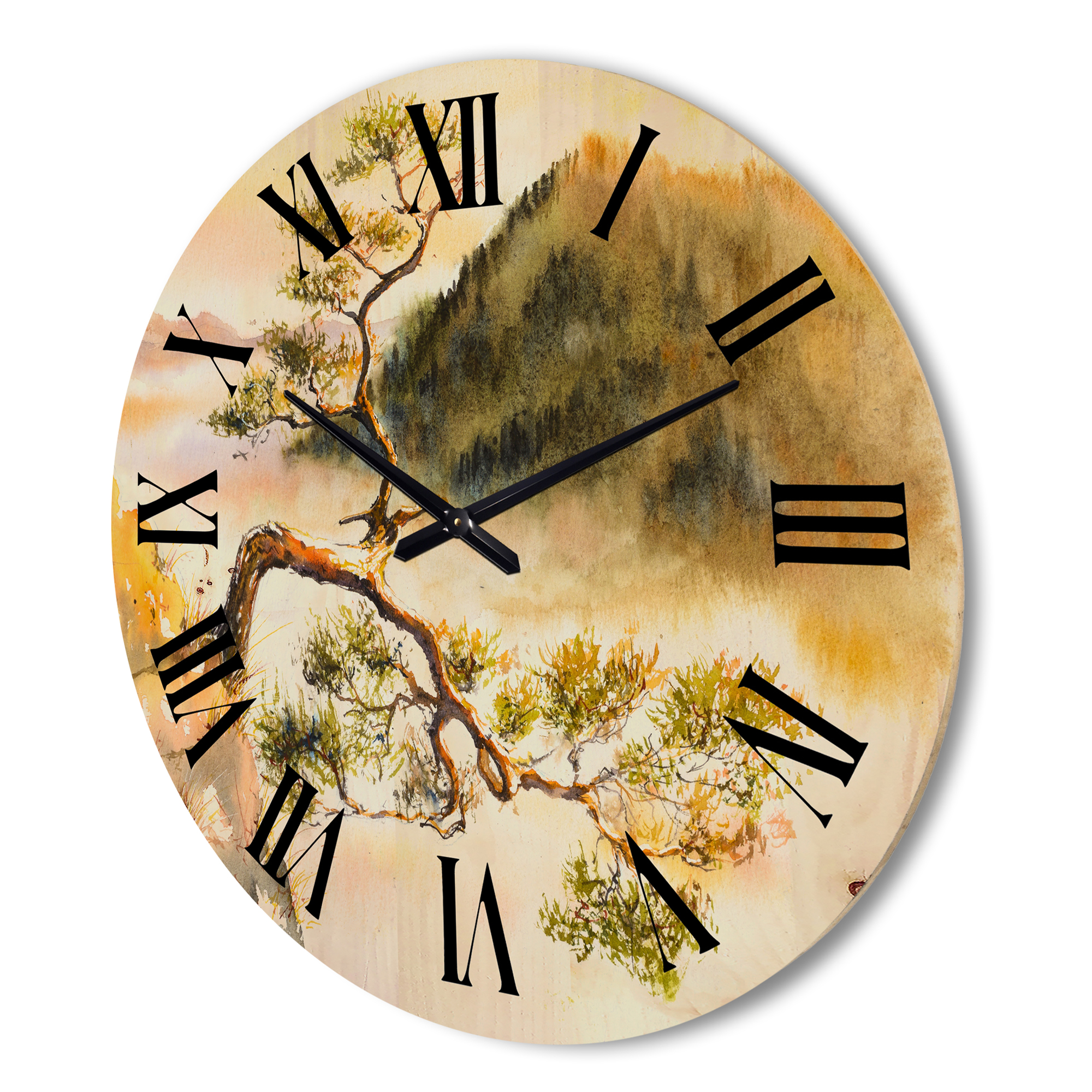 Designart 'The Top of Sokolica Peak With Curved Pine Tree' Traditional Wood Wall Clock