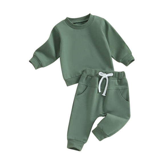 Bagilaanoe 2PCS Toddler Baby Girl Boy Pants Set Solid Color Long Sleeve Sweatshirt Pullover Tops   Drawstring Sweatpants 6M 12M 18M 24M 3T Kids Casual Sweatsuits