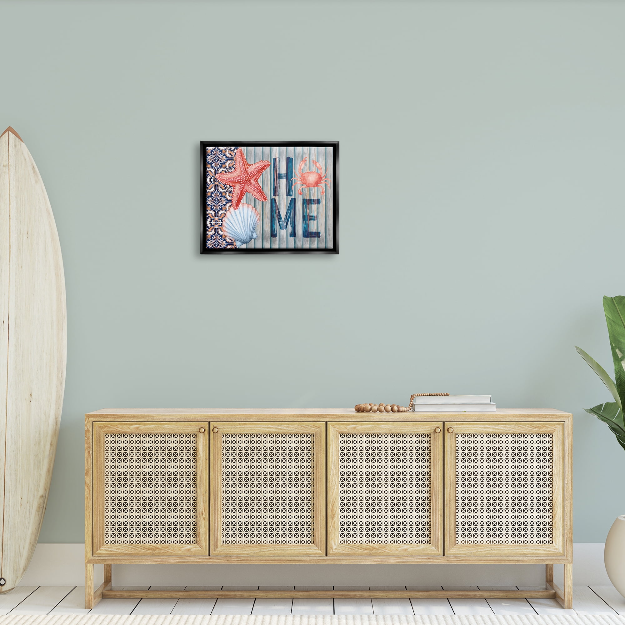 Stupell Patterned Home Nautical Sea Life Landscape Painting Black Floater Framed Art Print Wall Art