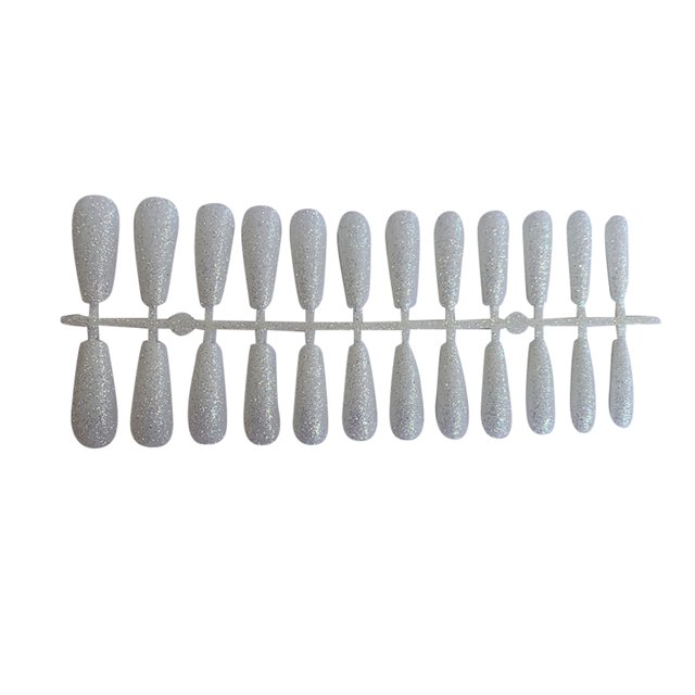 24 Pieces False Nails Glitter Shimmering Powder Full Cover Artificial Nail Tips Simple Operation Fingernail Decal DIY Accessory white