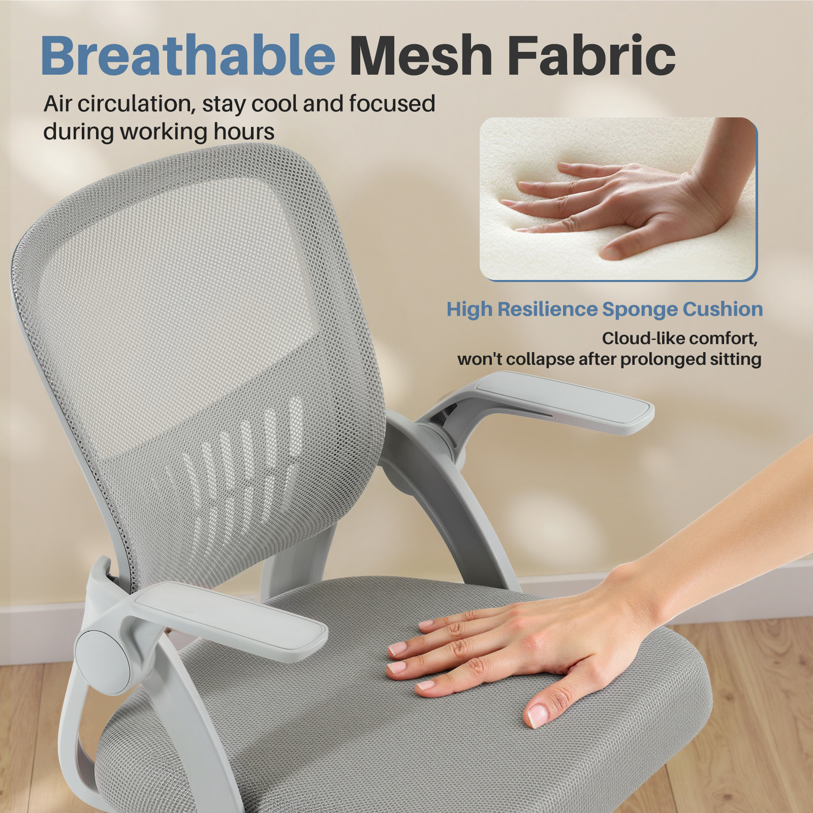 EDX Desk Chair with Ergonomic Lumbar Support, Flip-Up Armrests & Removable Footrest - 250lbs Capacity, Suitable for Home, Office, Bedroom, Gray