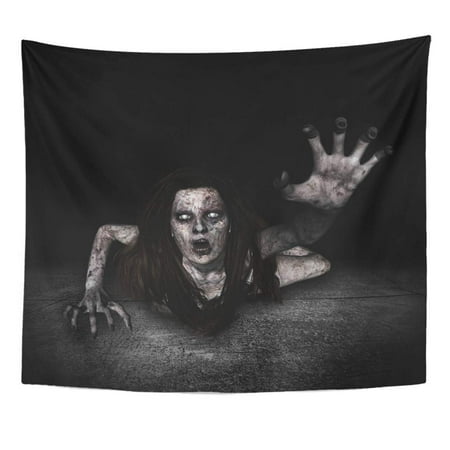 ZEALGNED 3D Scary Ghost Woman Coming Out from The Hole Wall Horror Mixed Media Wall Art Hanging Tapestry Home Decor for Living Room Bedroom Dorm 51x60 inch