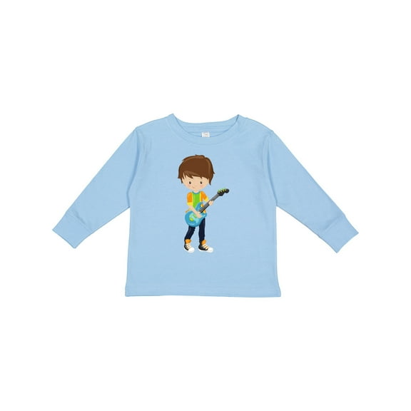 Inktastic Rock Boy, Brown Hair, Guitar Player, Band, Music Boys Long Sleeve Toddler T-Shirt