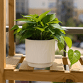 thumbnail image 6 of White Ceramic Ribbed Flower Pots (3 Count), 6 of 7