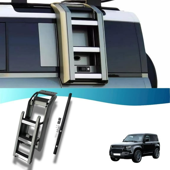 Folding Side Ladder Pangea Green with Silver Trim Compatible with Land Rover Defender 90 110 130 2020 2021 2022 2023 2024 Models, Install to Original Roof Rack, Max Load 330LBS