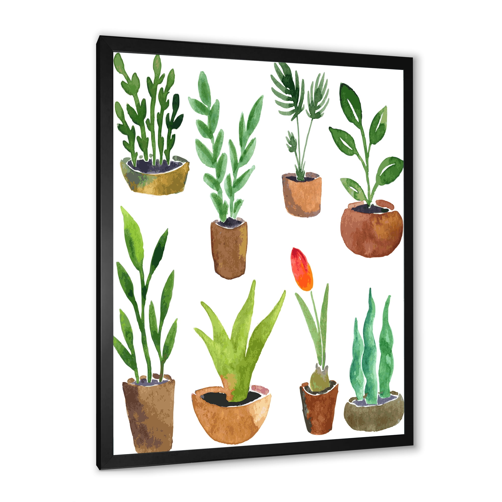 Designart 'Eight House Plants In Claypots' Traditional Framed Art Print