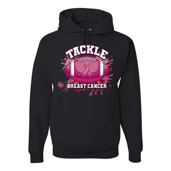 Wild Bobby Tougher Than Cancer Football Paint Splatters Breast Cancer Awareness Unisex Hoodie Sweatshirt, Black, Small
