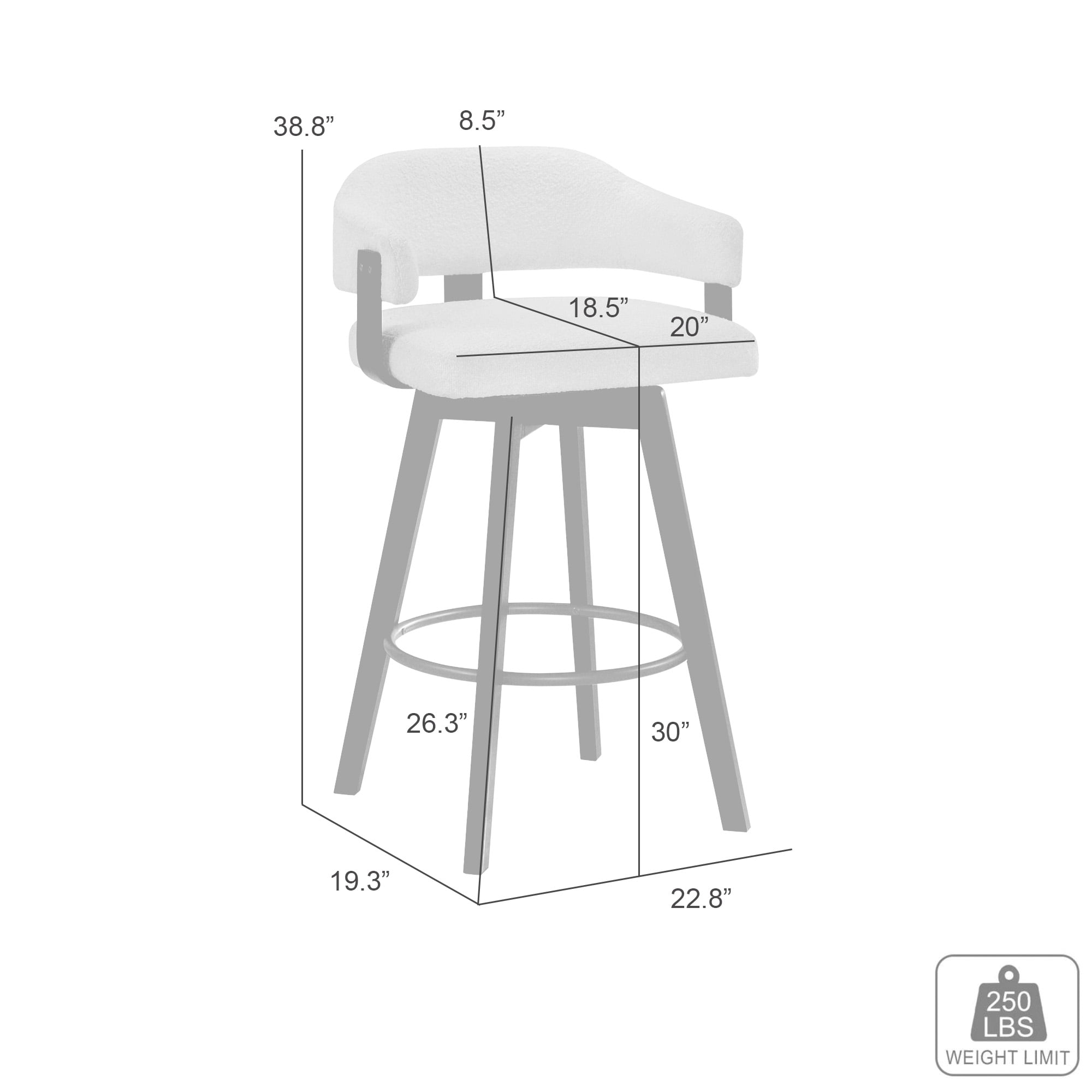 Callah Contemporary Natural Wood Bar Height Kitchen Bar Stool in Amber Glow Finish with White Boucle Fabric Upholstered Seat - Set of 2