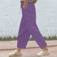 thumbnail image 2 of ZACPNCV Pants for Girls Summer Casual Loose Cotton Linen Straight Wide Leg Drawstring Elastic Waist Solid Cropped Pant Purple 12-13 Years, 2 of 5