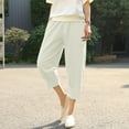 thumbnail image 4 of LADIGASU Loose Pants High Waist Wide Leg Pants Casual Linen Carrot Pants Cropped Pants, 4 of 6