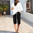 thumbnail image 3 of Aihuaihua Linen Shorts for Women Bermuda Pants Knee Length Long Shorts Solid Color Plus Size Dressy Casual Pull On with Drawstring XL, 3 of 6