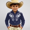 thumbnail image 2 of XAOFW Boys Button Down Shirts Western Cowboy Long Sleeve Lapel Floral Printed Shirt Classic Denim Casual Shirts For Outdoor Play Soft Tops 4-5 Years, 2 of 5