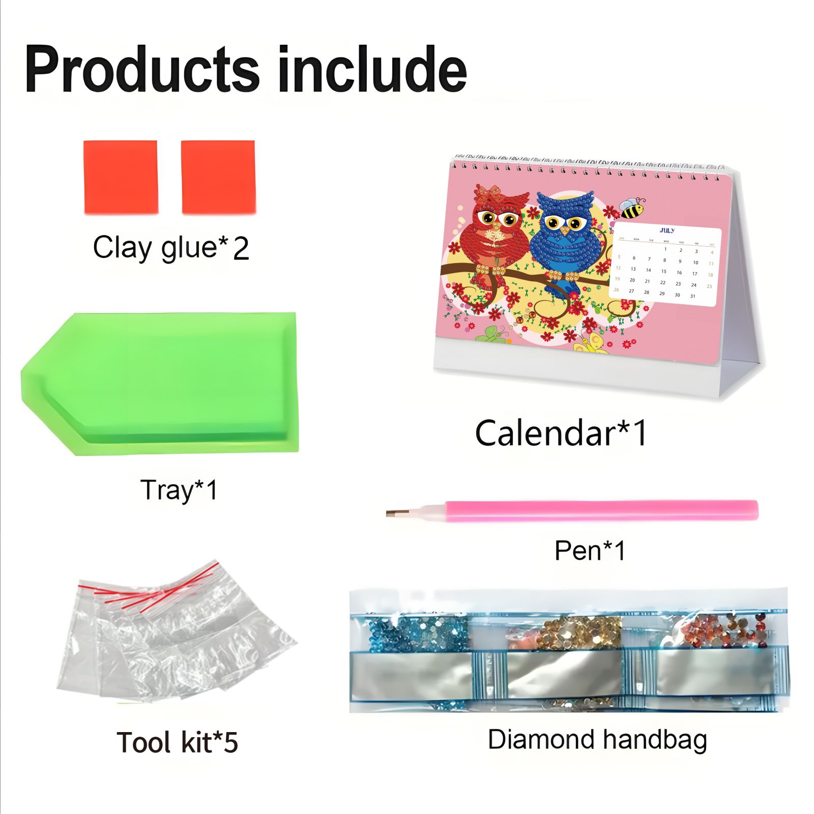 FLOPESN 2026 Desk Calendar DIY Diamond Painting Craft Kit, 7.68*6.69 in Paper Calendar with Special Drills for Home Office Decor-Colorful Owl