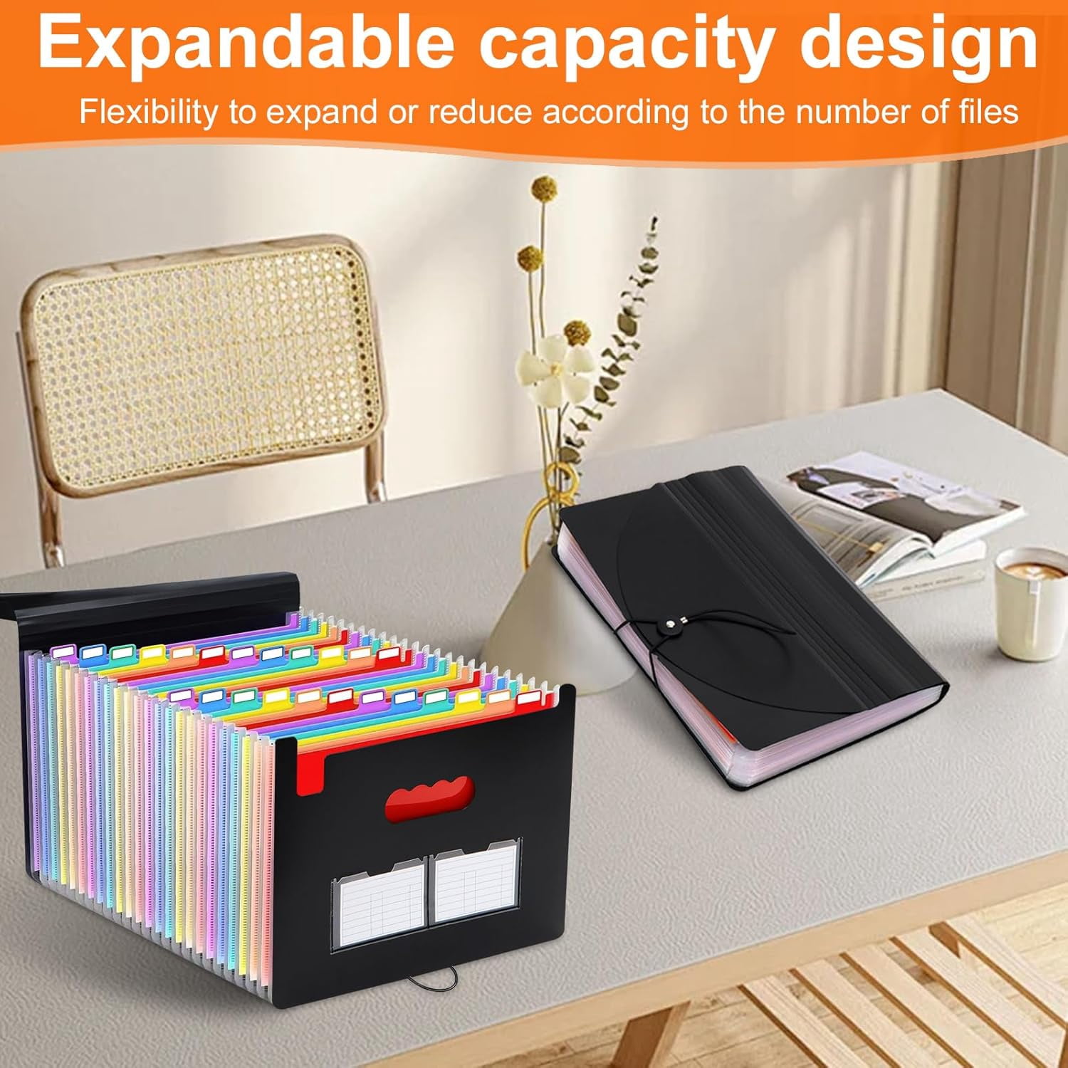 Accordion File Organizer, 25 Pockets Expanding File Folders, Portable Monthly Bill Receipt Organizer, Colorful Tabs, Desktop Folders Letter A4 Paper Document Storage for Home Office
