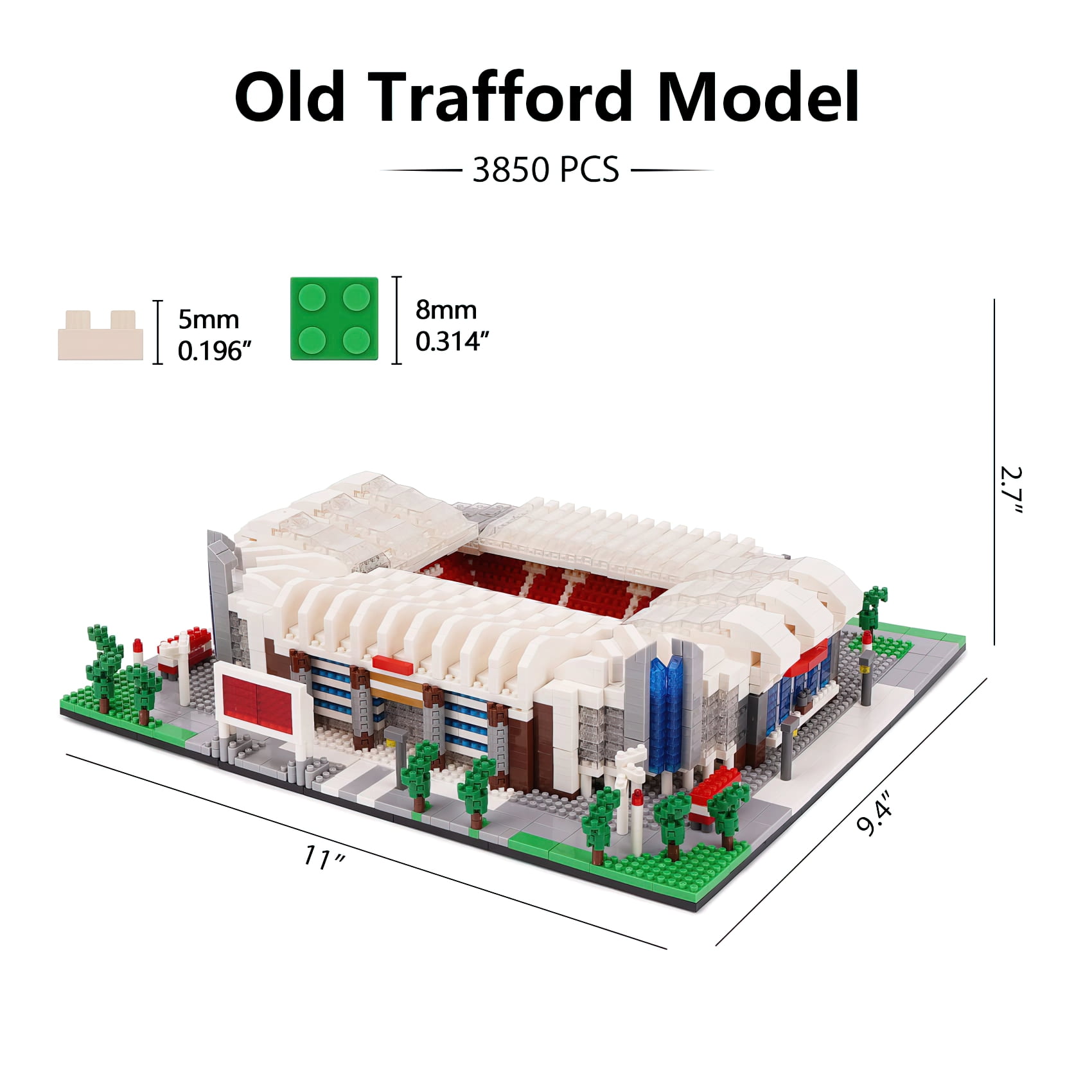 HI-Reeke Architecture Micro Mini Building Block Set Old Trafford Soccer  Stadium Kit Toy Multi Color 