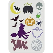 Halloween Theme Stencil 11.7x8.3inch Reusable Halloween Bat Cat Pumpkin Witch Drawing Stencil Halloween Scary Pattern Stencil for Painting on Wall Canvas Furniture and Paper