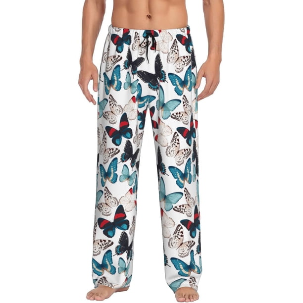 Fotbe Butterfly Pantalones de Pijama para Hombre, Pantalones de Dormir, Pantalones de Casa con Cintura Ajustable y Bolsillos-XX-Large